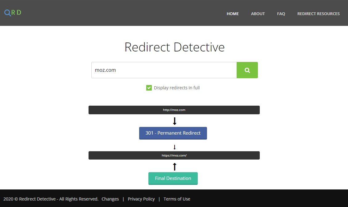 redirectdetective.com - Canonical Checker - to Check moz.com